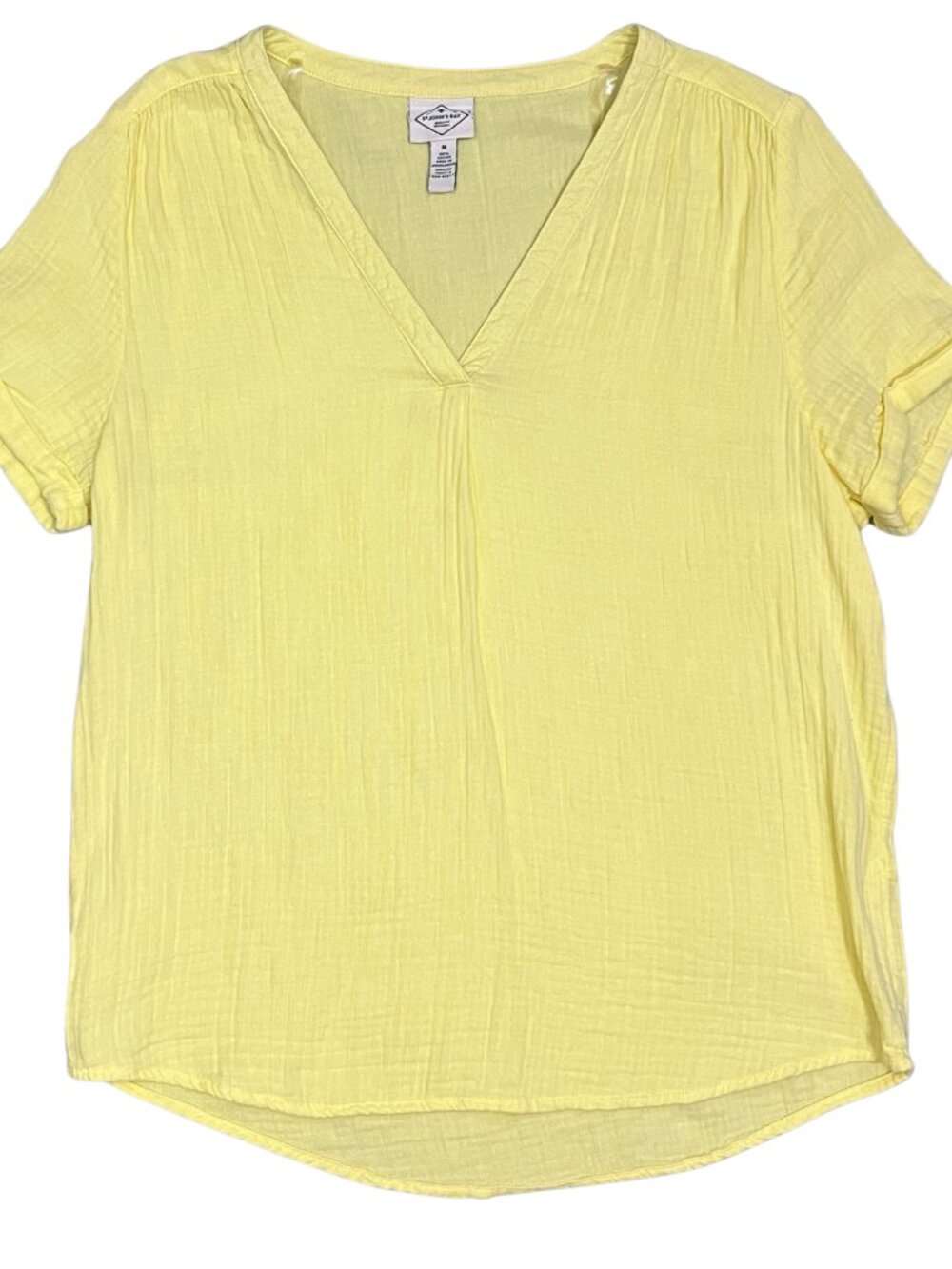St John's Bay Yellow Gauze V Neck Top Women's Size M Relaxed Casual Summer